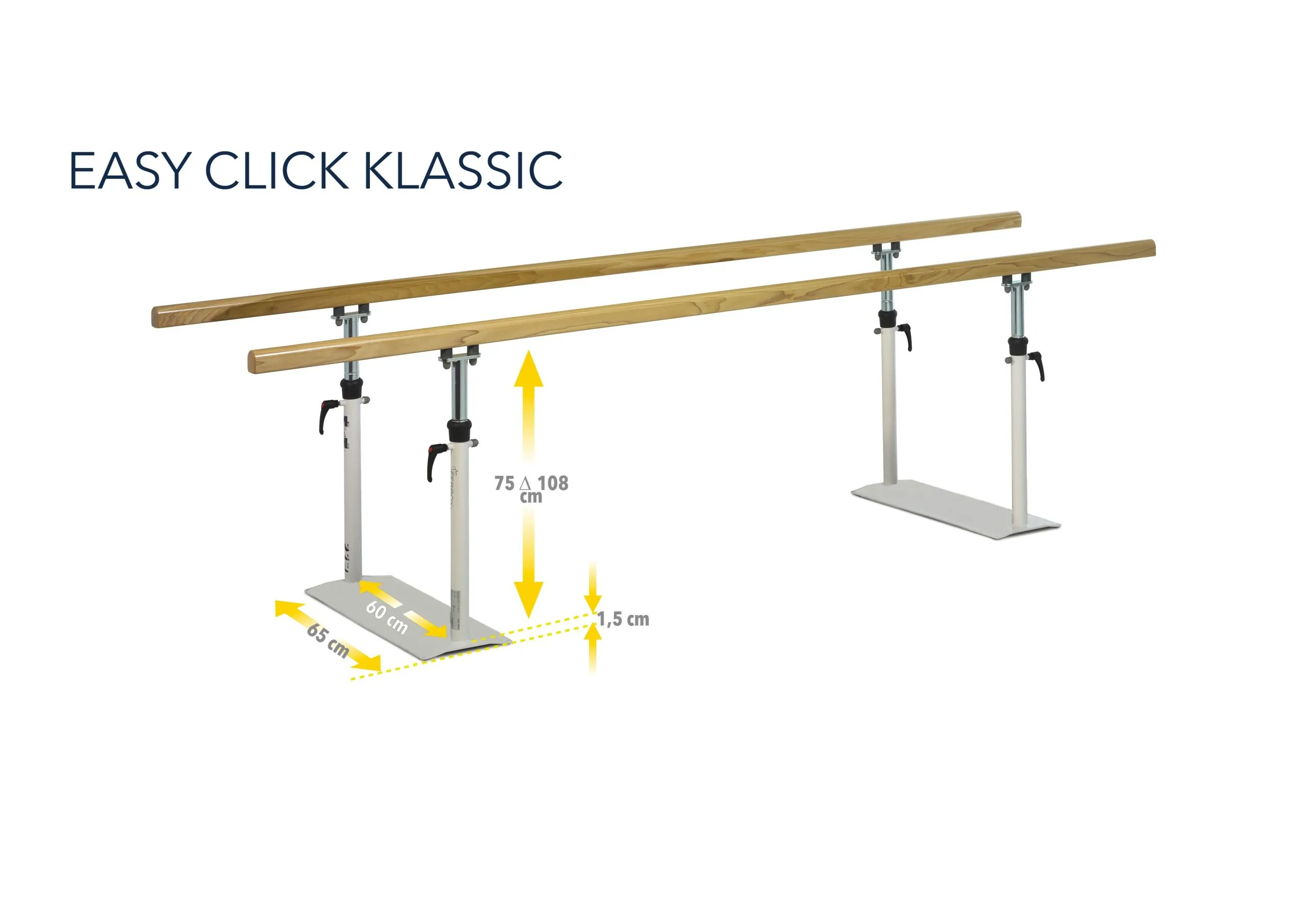 Barres parallèles pliables 'Easy Click' - mains courantes en bois - 3 m