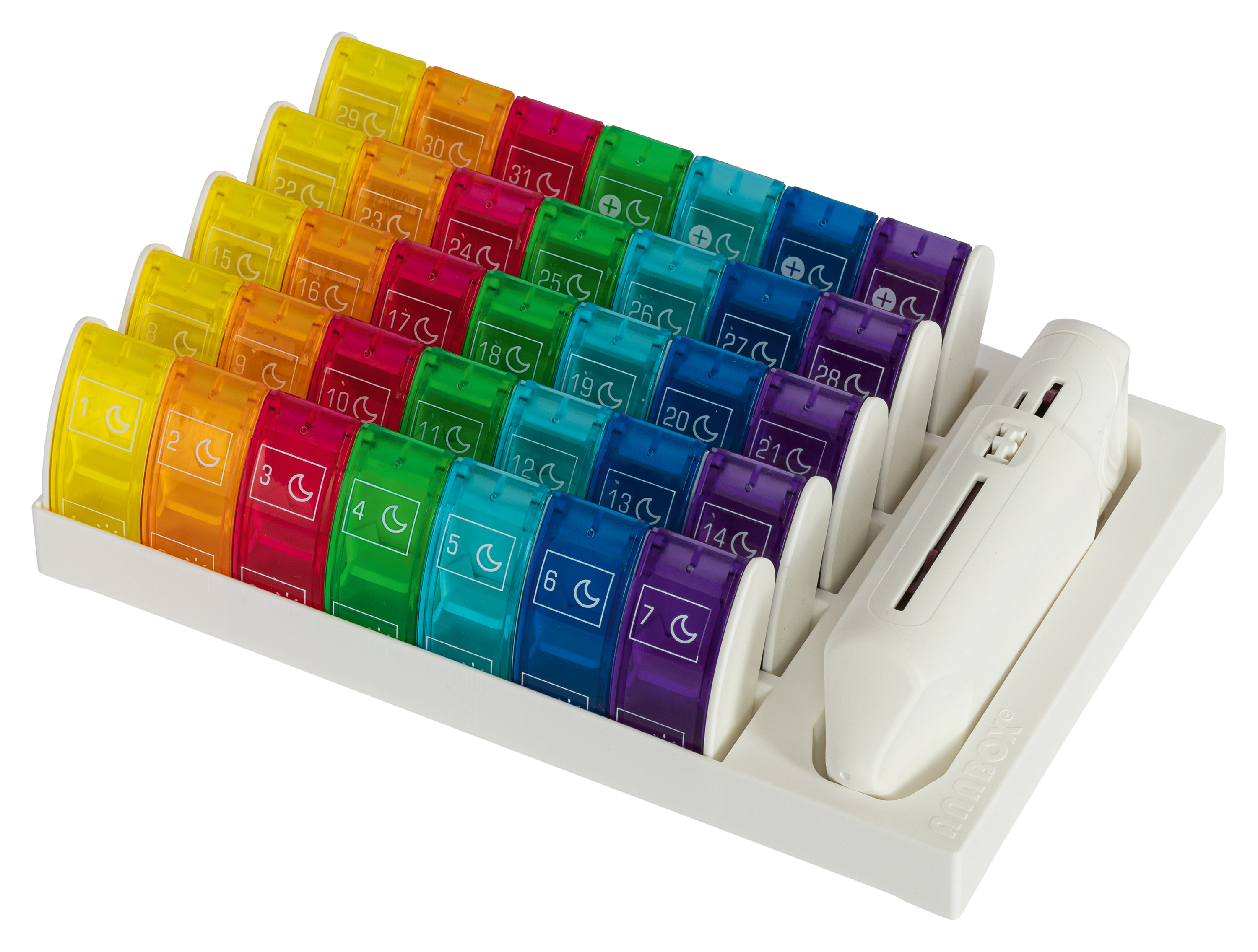 Boîte à médicaments ANABOX COMFORT PLUS avec coupe-médicaments - pour 31 jours