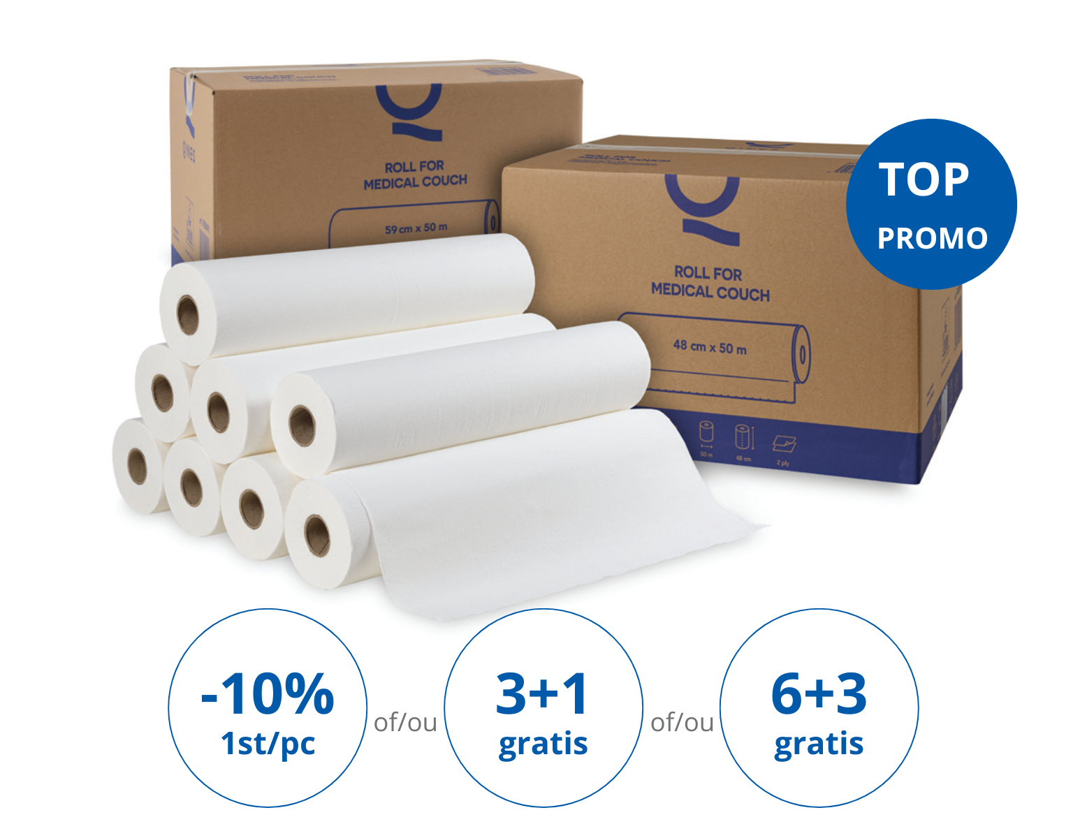 Qines papier table d'examen / de massage - rouleau 48 cm x 50 m (8 pcs)
