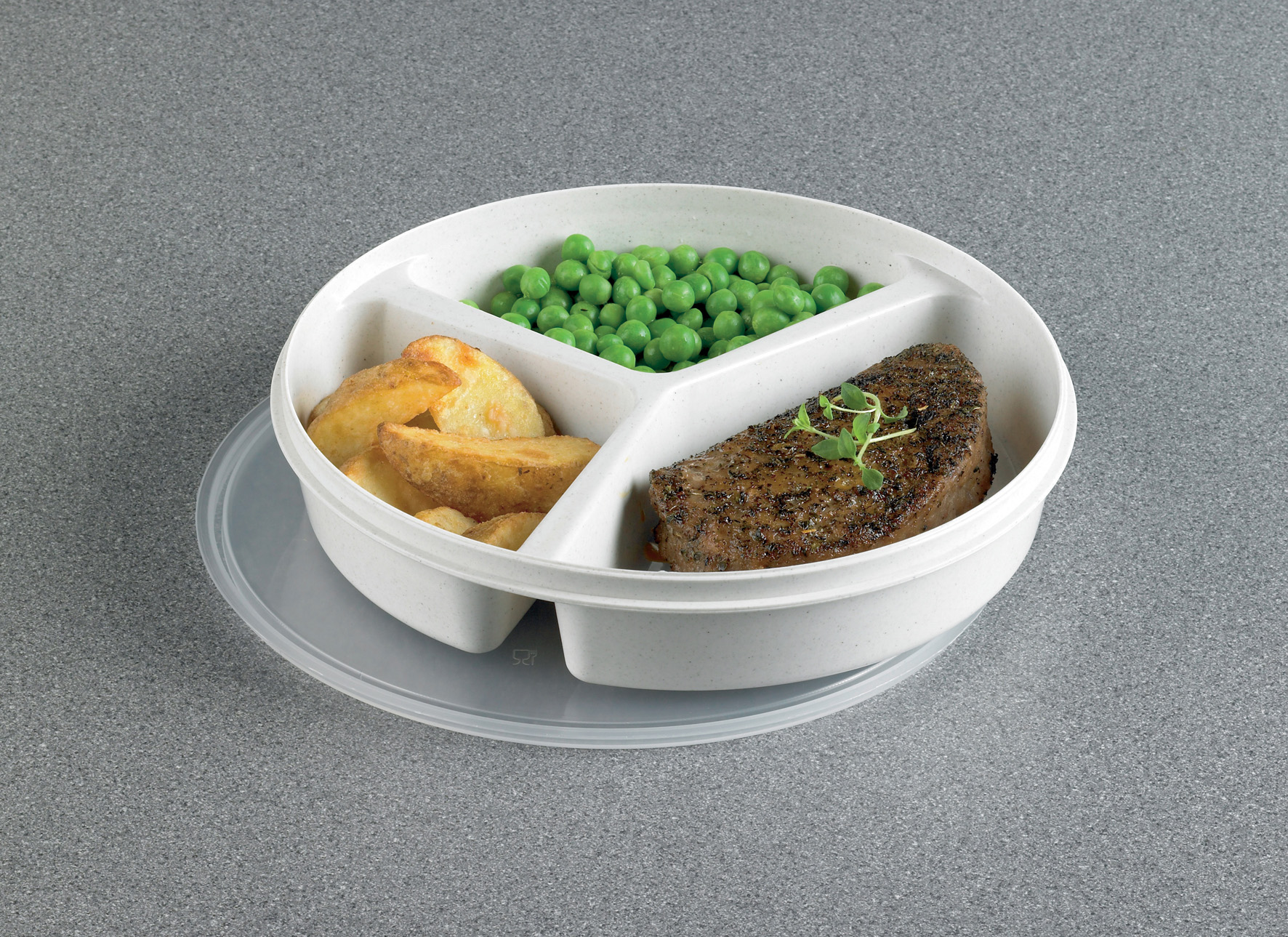 Assiette avec 3 compartiments + couvercle 20 cm