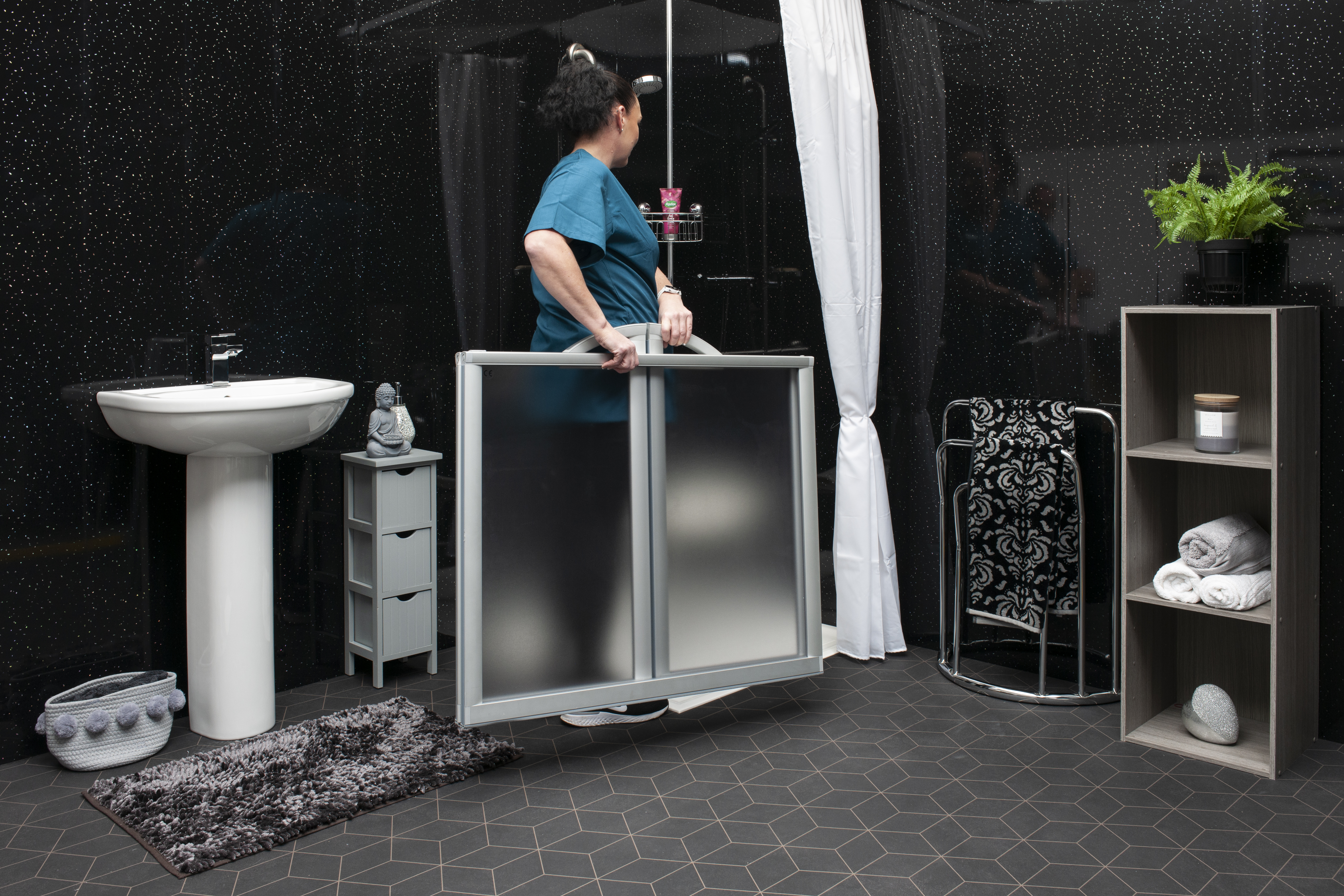 Paroi de douche portable Evolution - 3 panneaux - 80 cm hauteur - chrome/frost