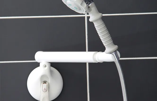Porte-douche sur ventouse Mobeli avec bras mobile et indicateur de sécurité